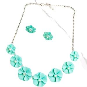 ARDENE 3D Floral Jewellery Chain With Matching Stud Earring Set Mint Teal OS